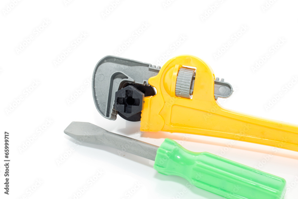 Fototapeta premium Toy plastic tools isolated on white background