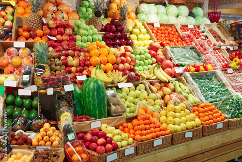 Shelf with fruits on a farm market