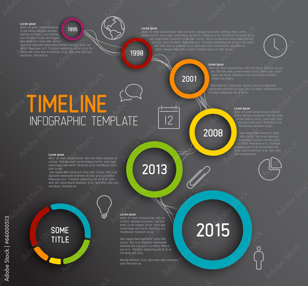 Infographic dark timeline report template with circles Infographic dark timeline report template with circles