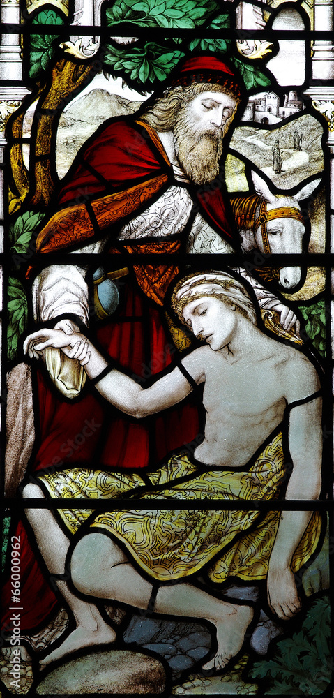 The Good Samaritan in stained glass