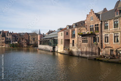 Gent canal with medieval buildings © invisiblesk