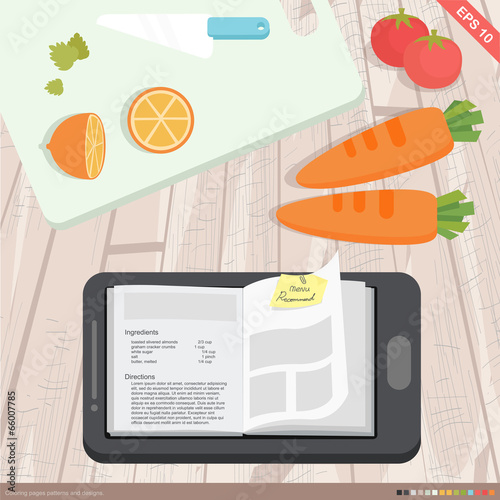 flat design - mobile application cookbook concept