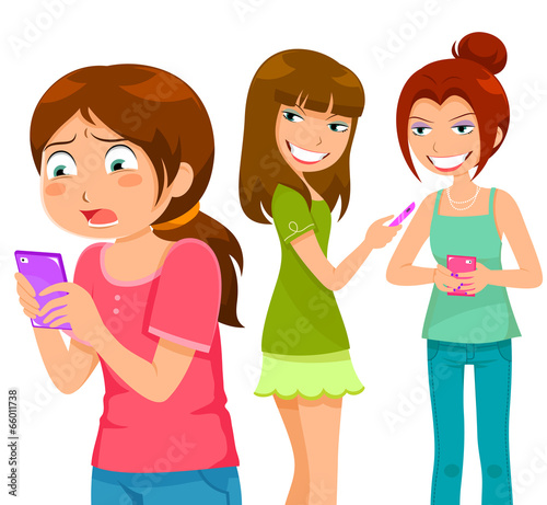 girl being bullying through mobile  phone