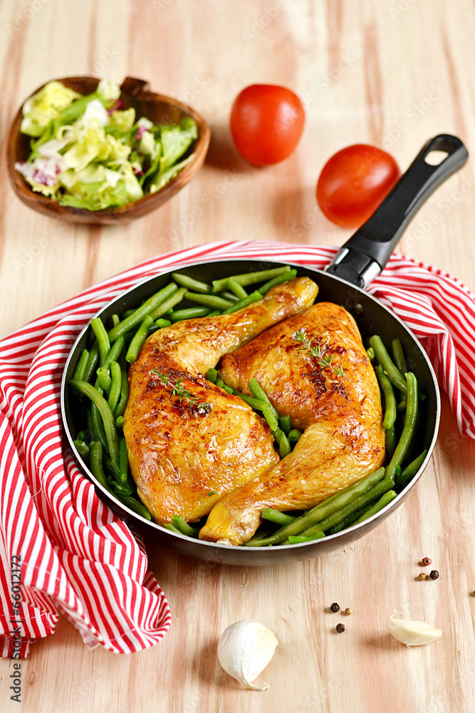 Roasted chicken legs with green beans Roasted chicken legs with green beans