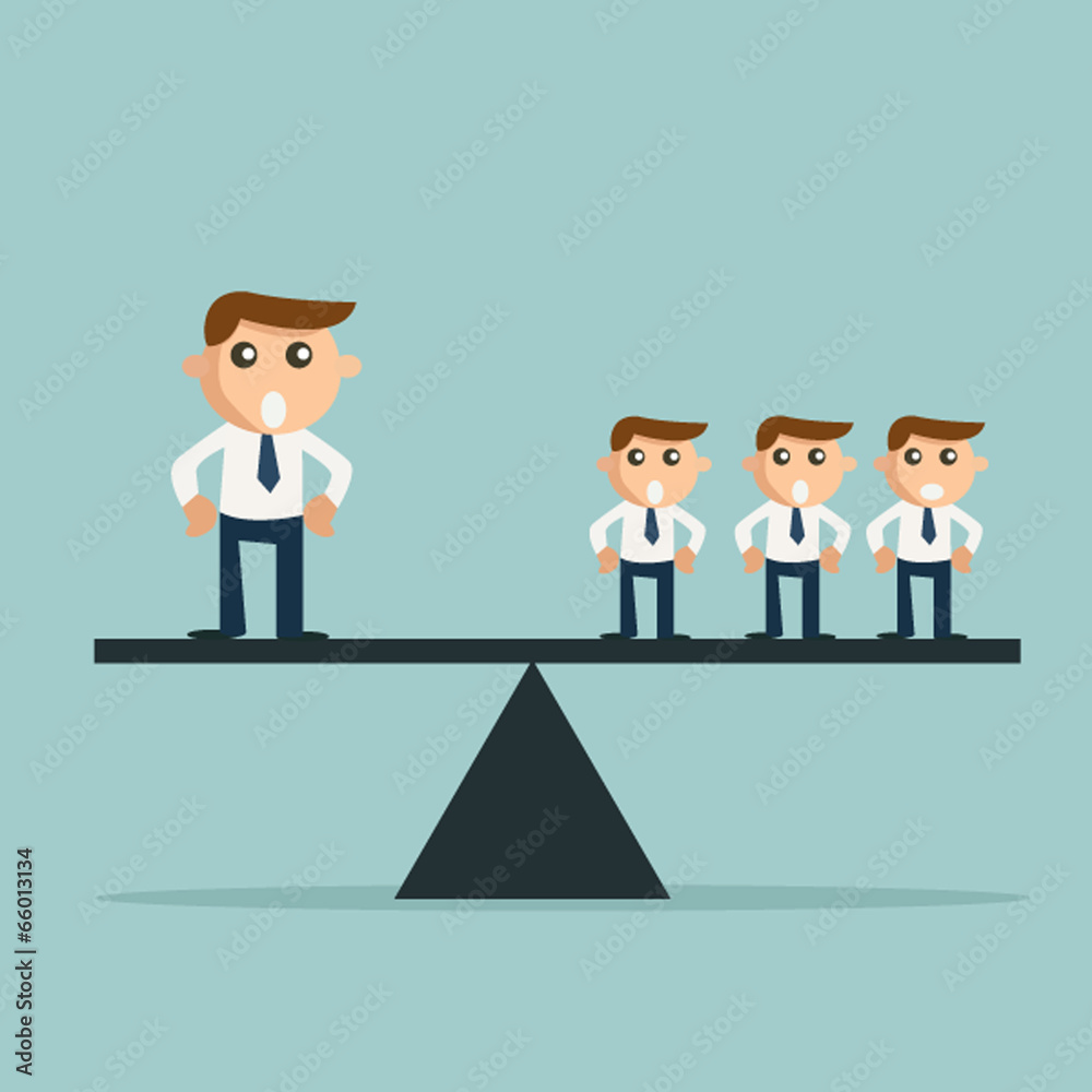 Businessman weighting more than three other business people on a Businessman weighting more than three other business people on a