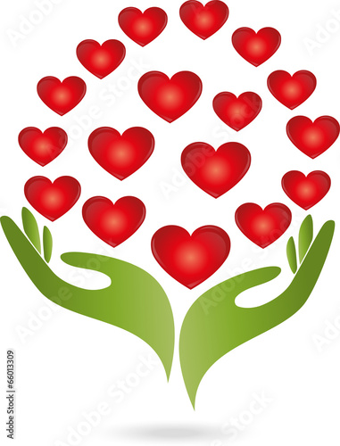 Logo, Hände, Herzen, Pflanze