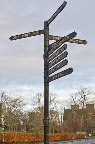 Signpost to different attractions in Inverness, Scotland