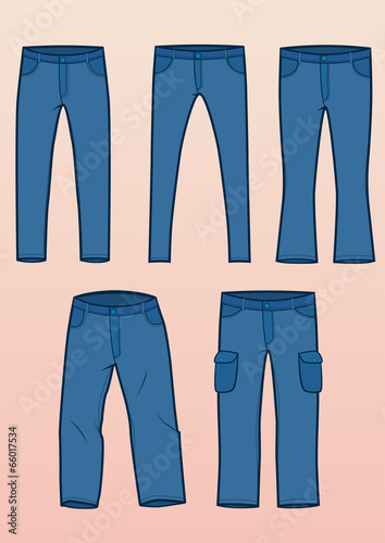 Set of 5 most common jeans types