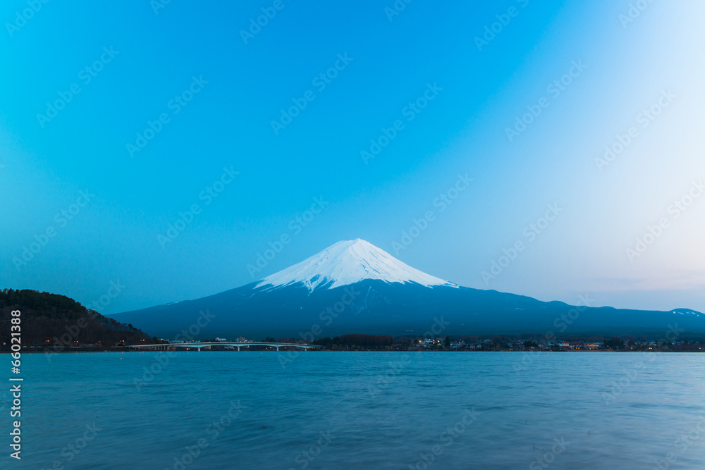 Mt. Fuji rises above Lake Kawaguchi Mt. Fuji rises above Lake Kawaguchi