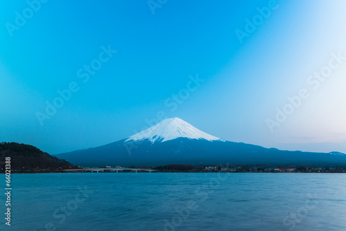 Mt. Fuji rises above Lake Kawaguchi