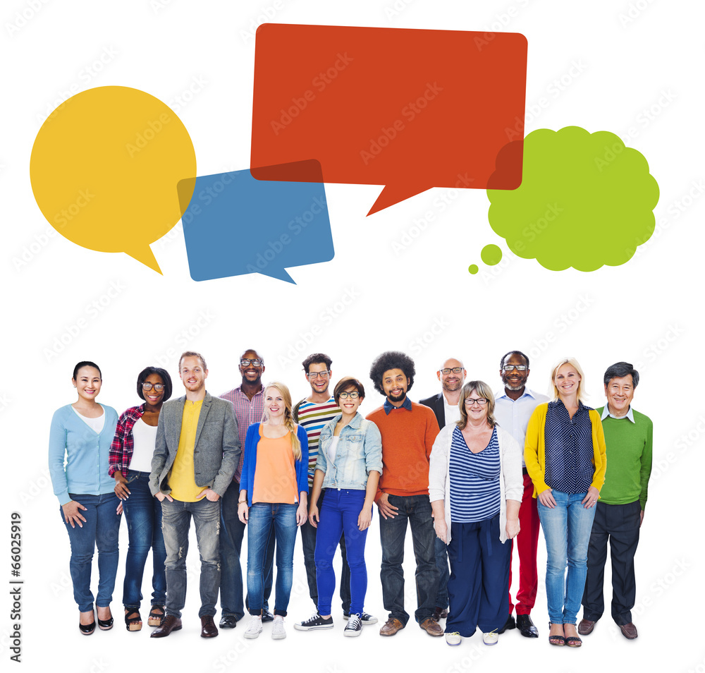 Fototapeta premium Multi-Ethnic Group of People and Speech Bubbles