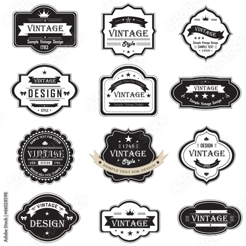 Silhouette vintage and retro badges design with sample text (vec