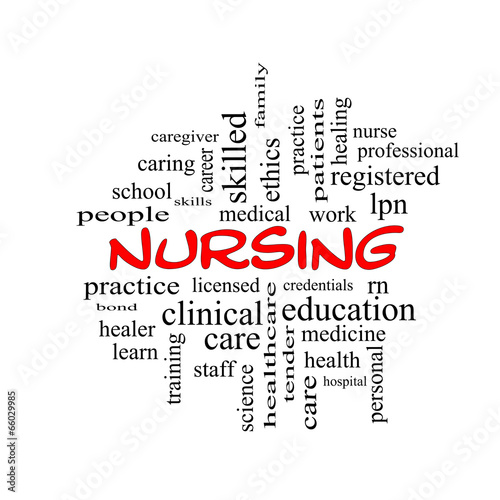 Nursing Word Cloud Concept in red caps