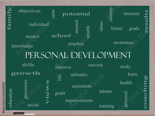 Personal Development Word Cloud Concept on a Blackboard