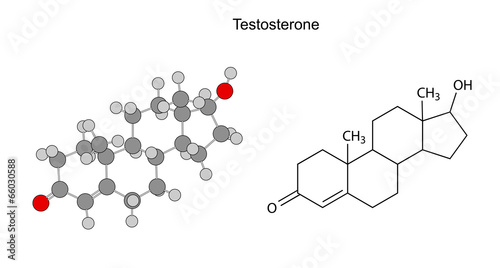 Structural chemical formulas of testosterone molecule