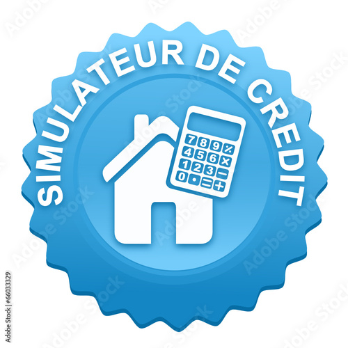 simulateur de crédit immobilier sur bouton web denté bleu