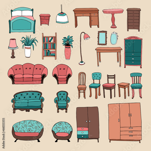 Furniture and home accessories icons set