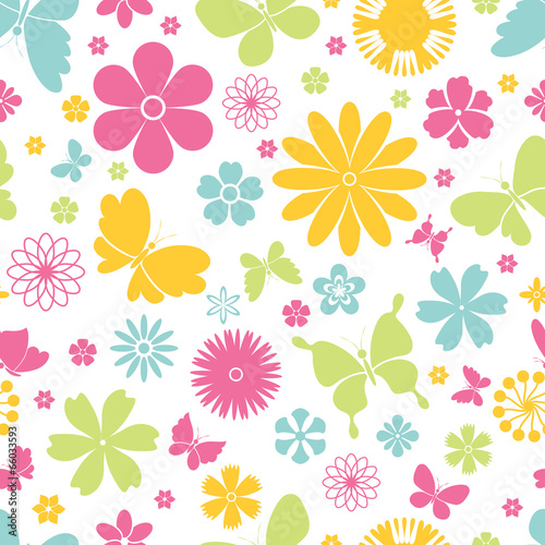 Spring butterflies and flowers seamless pattern