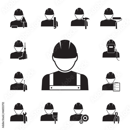 Icons of workmen coupled with different tools