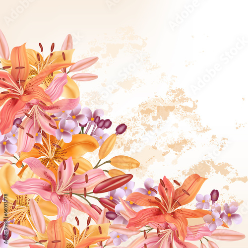 Flower vector background with lily flowers for design