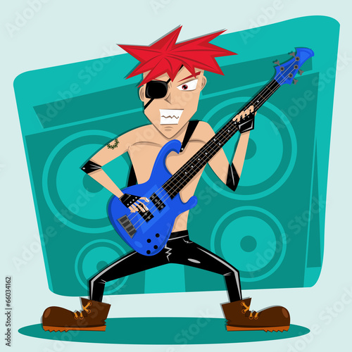 Red Hair rock bass player