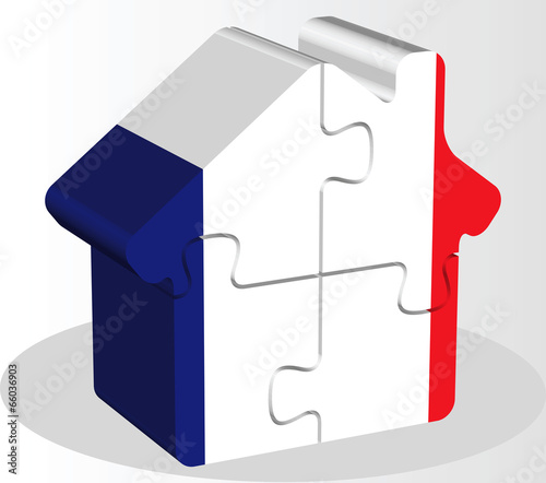 house home icon with French flag in puzzle