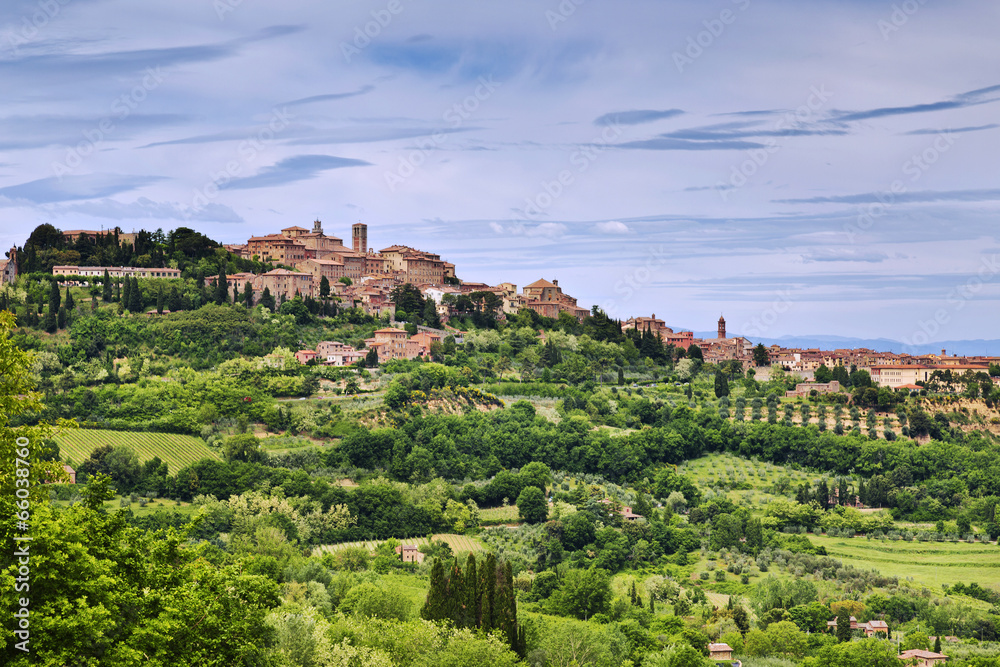 Rural landscape with a small town in Tuscany. Italy