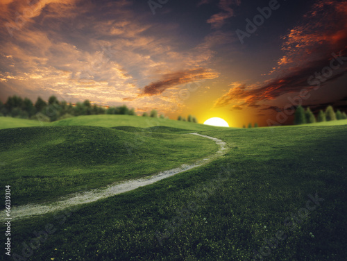 Wallpaper Mural Mystical sunset over summer green hills, abstract environmental Torontodigital.ca