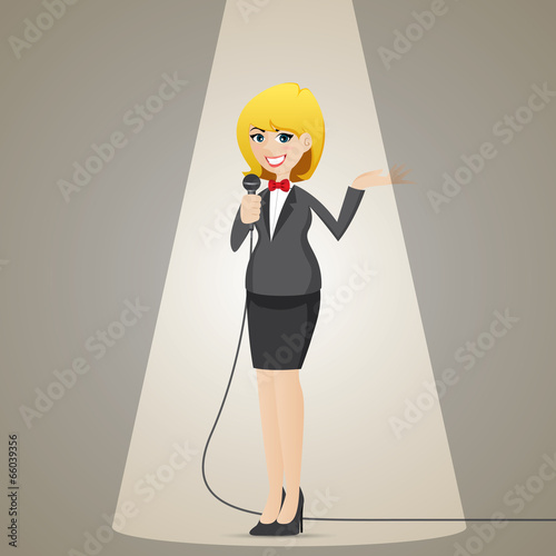 cartoon businesswoman talking with microphone