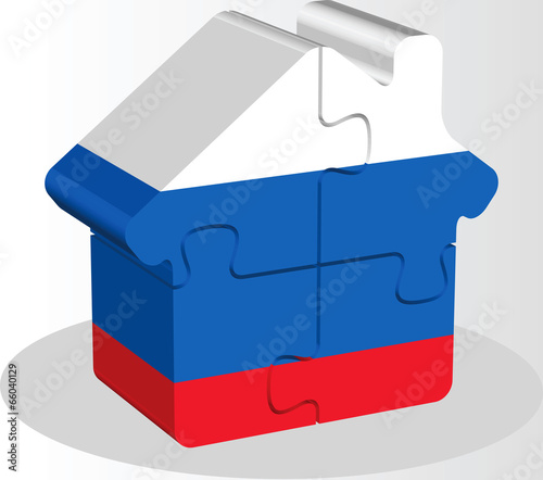 house home icon with Russian flag in puzzle isolated on white ba