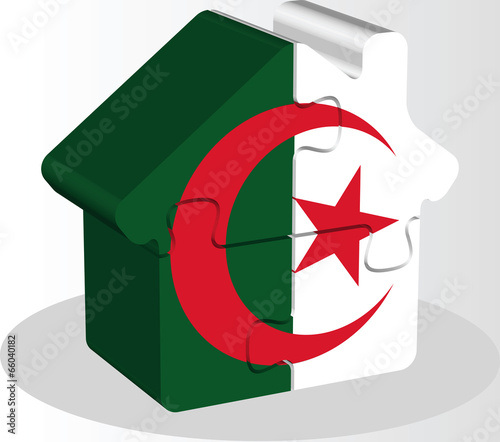 house home icon with Algerian flag in puzzle isolated on white b