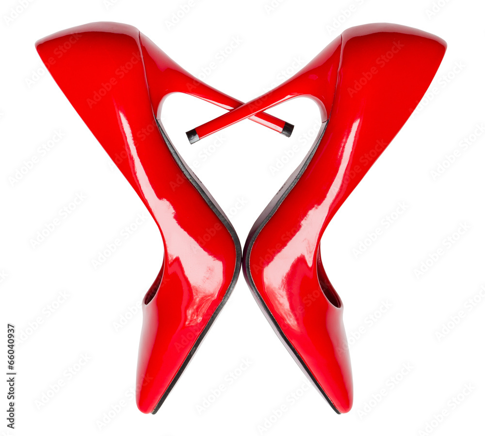 Red high heel shoes in heart shape - obrazy, fototapety, plakaty 
