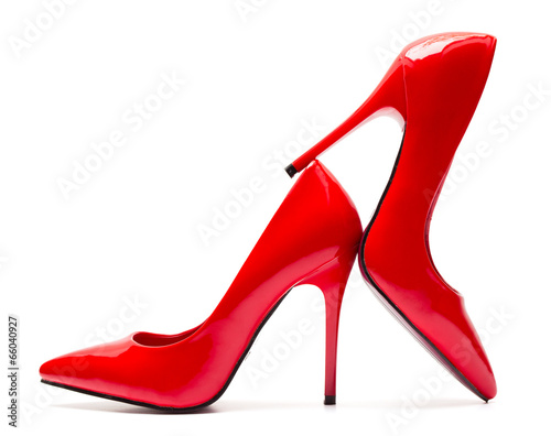 Canvas-taulu Red high heel shoes isolated on white