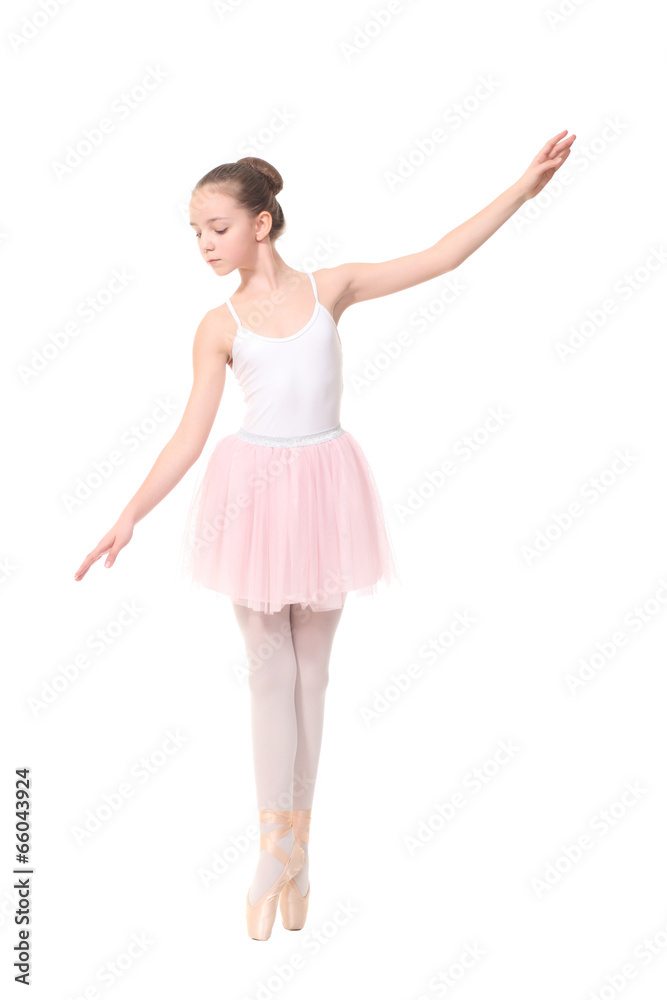 school age girl ballet , isolated on white