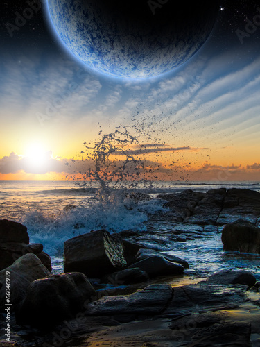 Alien Planet sci-fi scene. Artist's Rendition.