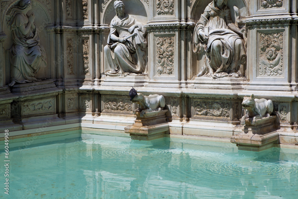 Siena. Italy. Detail of the Fountain of Joy.