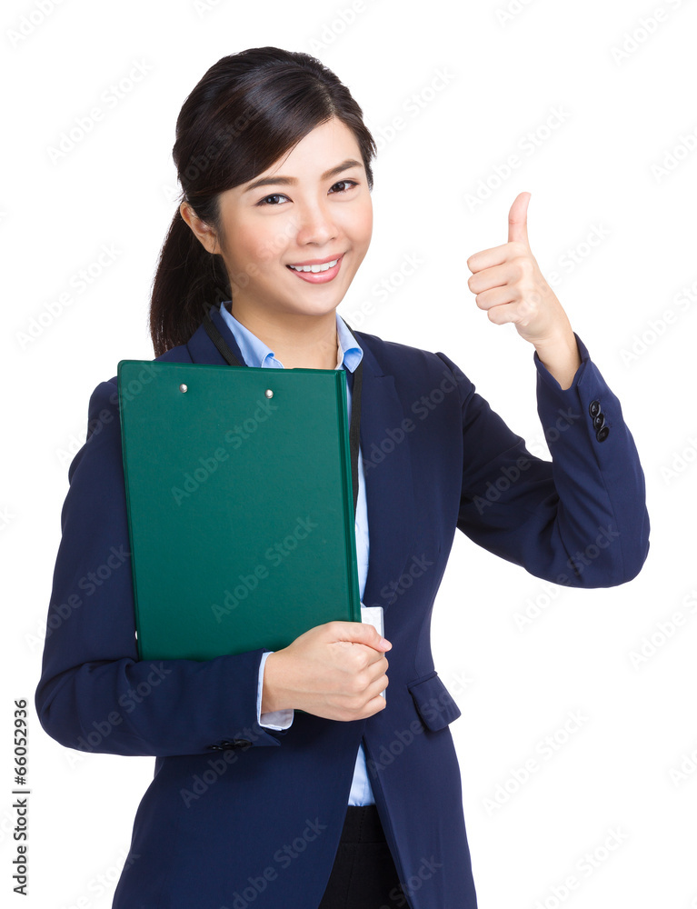 Business woman with clipboard and thumb up Business woman with clipboard and thumb up