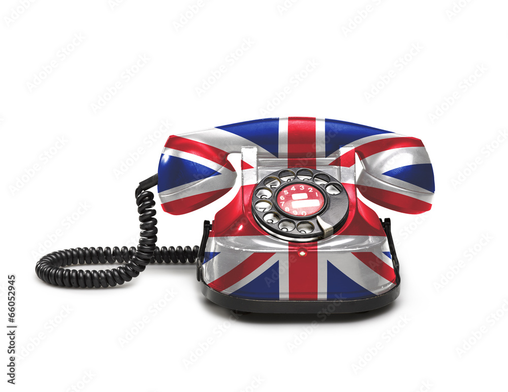 Office: old and vintage telephone with the union jack flag