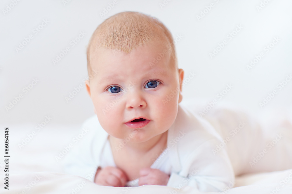 portrait of cute infant baby, two months old