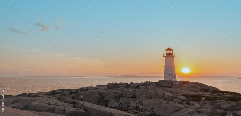 Panorama of Peggys Cove's Lighthouse at Sunset