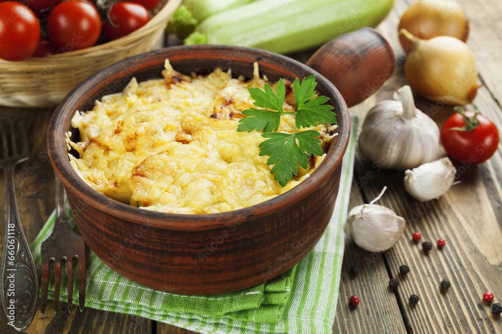Courgettes baked with tomato and cheese Courgettes baked with tomato and cheese