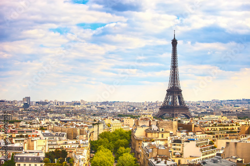 Eiffel Tower landmark  view from Arc de Triomphe. Paris  France.