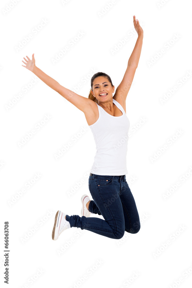 excited young woman jumping excited young woman jumping