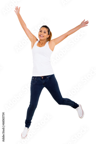 happy young woman jumping © michaeljung
