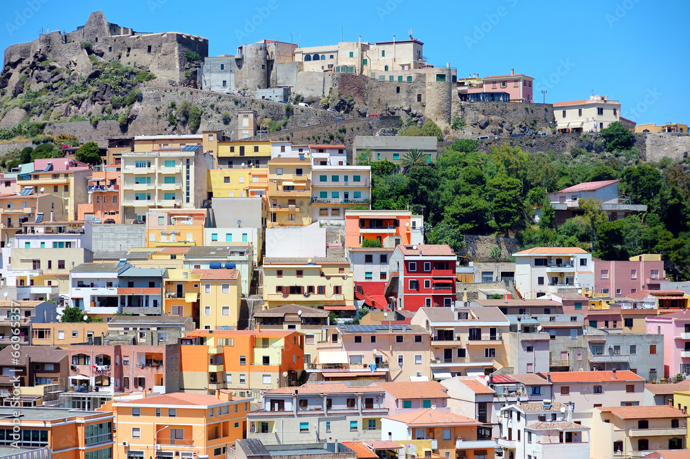 Colorful houses of Castersardo town in Sardinia