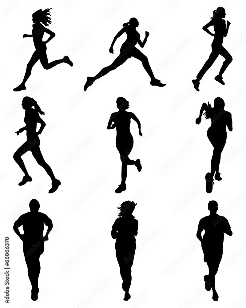 Black silhouettes  of running, vector