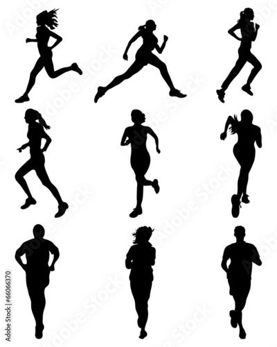 Black silhouettes  of running, vector