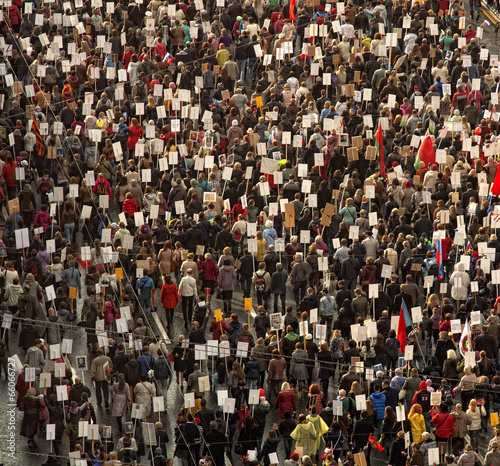 crowd of people demonstrate