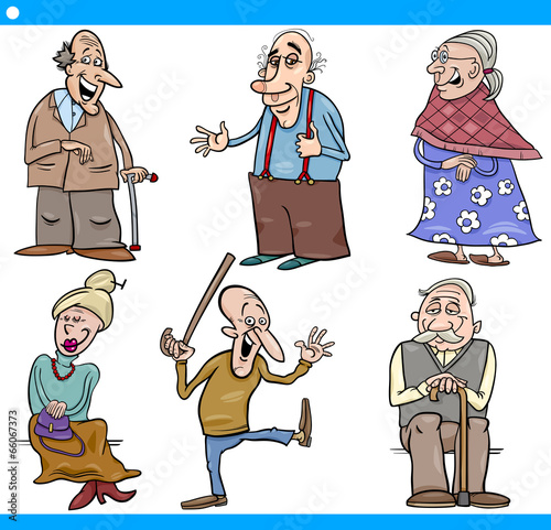 seniors people set cartoon illustration