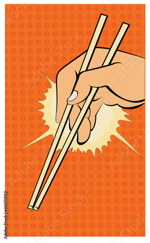 Illustration of a hand with chopsticks in a pop art/comic style